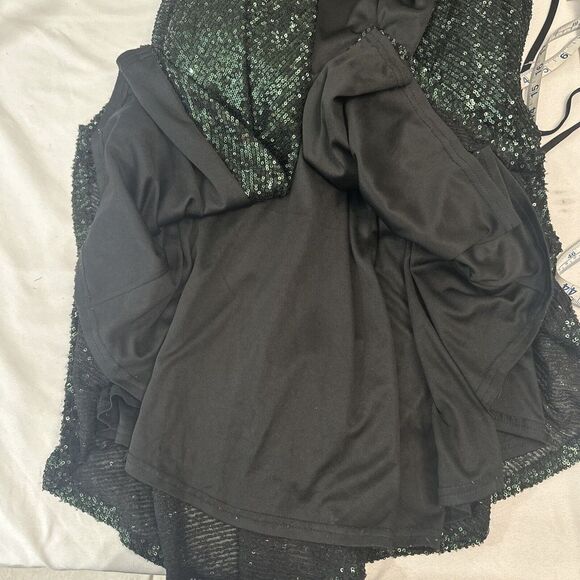 NEW $398 La Femme [ 4 ] V Neck Sequin Sleeveless‎ Gown Dark emerald Green - Picture 6 of 15